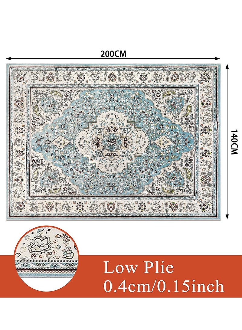 Arabest 140x200cm Area Rug, Non-Slip Distressed Vintage Persian Oriental Area Rug, Small Accent Throw Low Pile Rugs Floor Carpet for Door Mat Entryway Bedrooms Decor (blue)  - Image 3