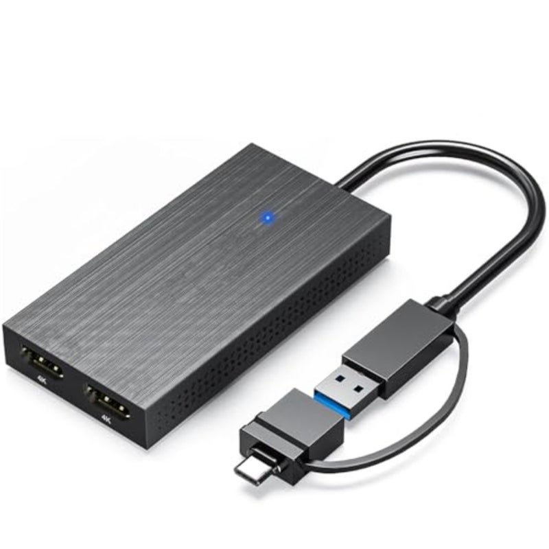 موزع USB 3.0/C إلى HDMI مزدوج للعرض الممتد، ألومنيوم أسود، محول DisplayLink 4K 60 هرتز لأجهزة Apple Mac M1/M2/M3 أو Windows 10/11 - Image 1