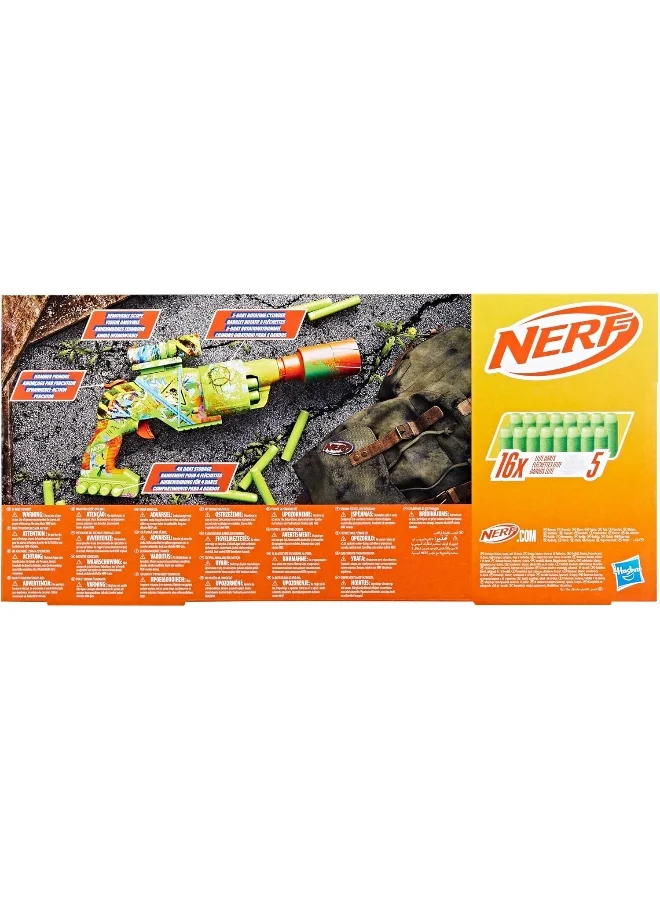 NERF Nerf Zombie Driller Dart Blaster, 16 Nerf Elite Darts, Rotating 5 Dart Cylinder, Removable Scope, Outdoor Games, Ages 8+