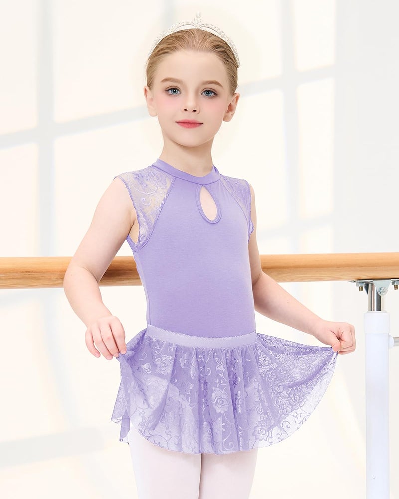 JiAmy Girls Ballet Leotards Cutout Back Dance Outfit Toddler Lace Dress Combo with Removable Skirt Purple 5-6 Years - Image 2