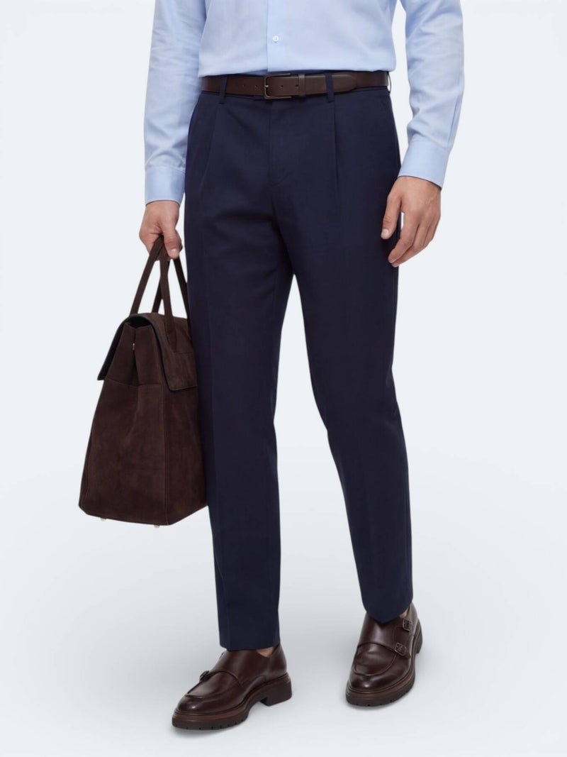 Kip Navy Blue Weaving Regular Fit Casual Cotton Blended Trousers - Image 4