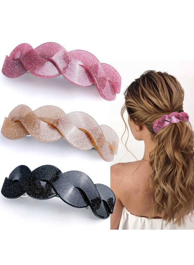 LAPOHI 3 Pieces Large Barrettes For Women Interweave Wider Hair Clips Hair Accessories For Thick Curly Fine Updo Hair (Glitter) - Image 1