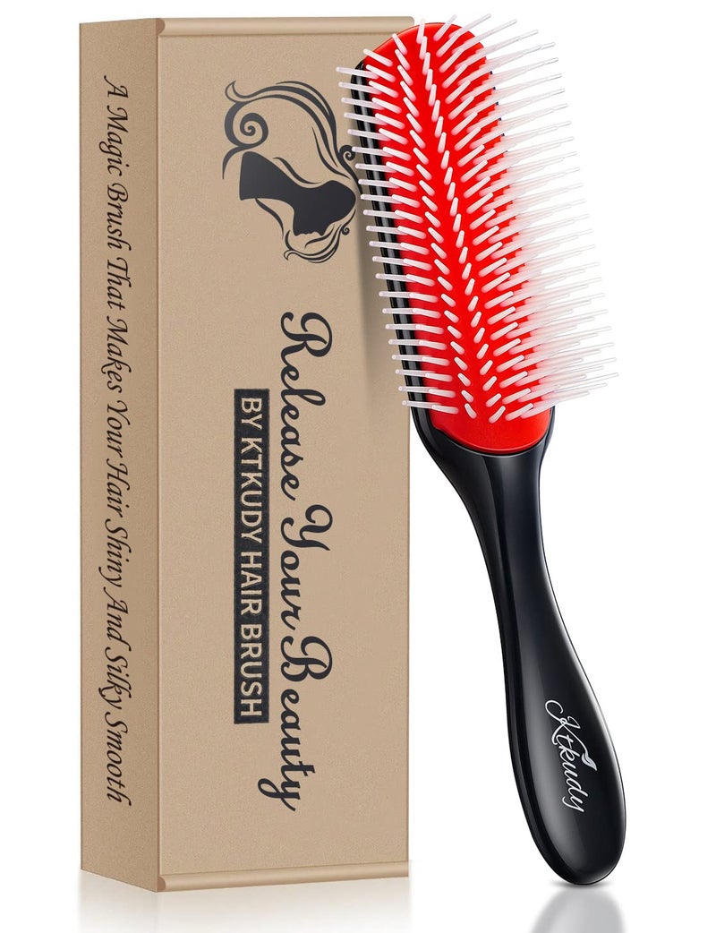 KTKUDY Curly Hair Brush - 9 Row Styling Brush for Detangling & Defining Curls, Heat Resistant, Ideal for Wavy, Curly or Coily Hair - Black - Image 1