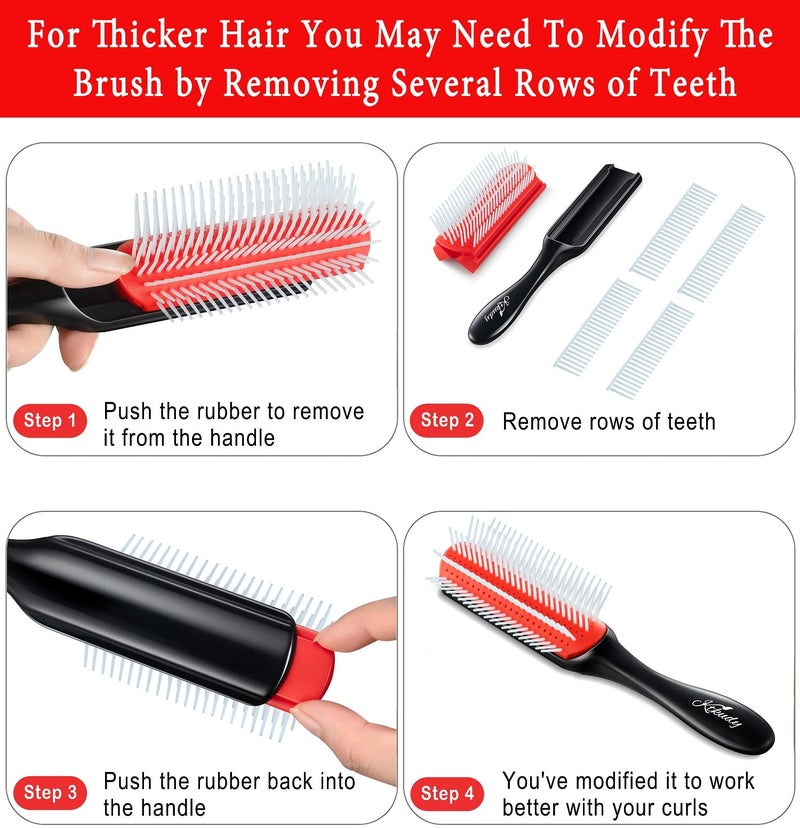 KTKUDY Curly Hair Brush - 9 Row Styling Brush for Detangling & Defining Curls, Heat Resistant, Ideal for Wavy, Curly or Coily Hair - Black - Image 4