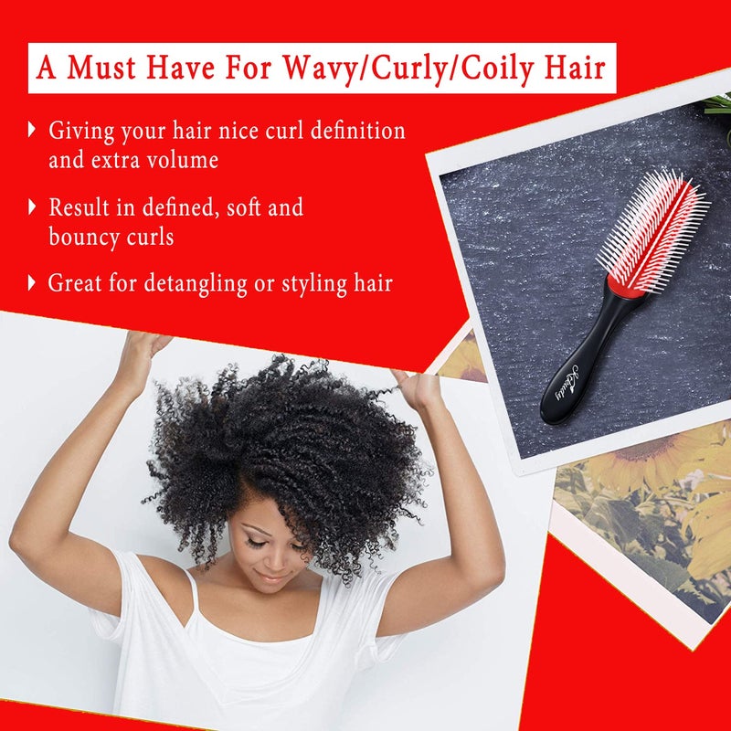 KTKUDY Curly Hair Brush - 9 Row Styling Brush for Detangling & Defining Curls, Heat Resistant, Ideal for Wavy, Curly or Coily Hair - Black - Image 3
