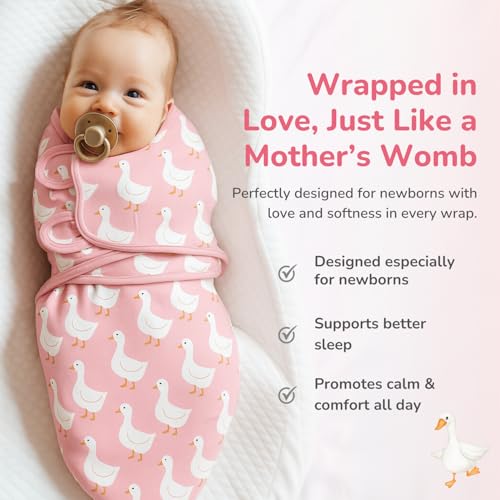 TIDY SLEEP Newborn Baby Swaddle & Hug Me Wrap | 100% Cotton Adjustable Sleep Sack | Soft, Breathable & Lightweight | Velcro Closure for 0-6 Months | Pink Duck and Mom&Me Pack 2 - Image 2