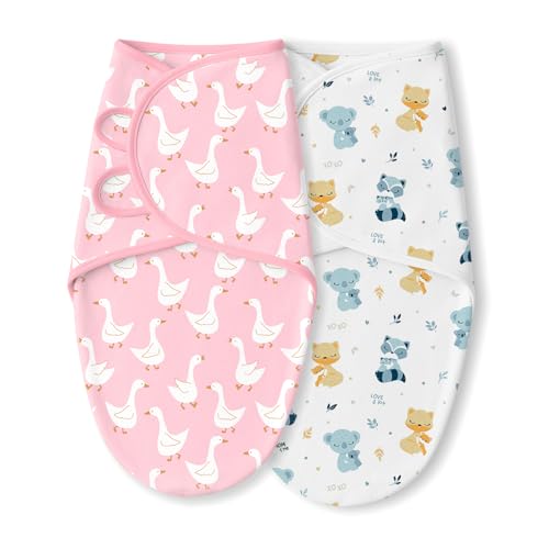 TIDY SLEEP Newborn Baby Swaddle & Hug Me Wrap | 100% Cotton Adjustable Sleep Sack | Soft, Breathable & Lightweight | Velcro Closure for 0-6 Months | Pink Duck and Mom&Me Pack 2 - Image 1