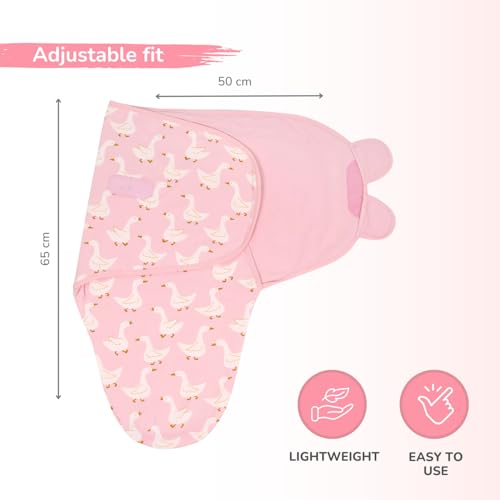 TIDY SLEEP Newborn Baby Swaddle & Hug Me Wrap | 100% Cotton Adjustable Sleep Sack | Soft, Breathable & Lightweight | Velcro Closure for 0-6 Months | Pink Duck and Mom&Me Pack 2 - Image 5