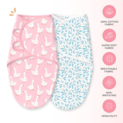 TIDY SLEEP Newborn Baby Swaddle & Hug Me Wrap | 100% Cotton Adjustable Sleep Sack | Soft, Breathable & Lightweight | Velcro Closure for 0-6 Months | Pink Duck and Mom&Me Pack 2 - Image 3