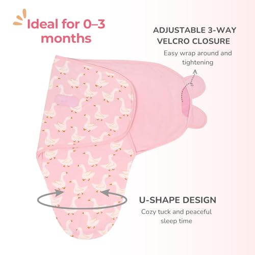 TIDY SLEEP Newborn Baby Swaddle & Hug Me Wrap | 100% Cotton Adjustable Sleep Sack | Soft, Breathable & Lightweight | Velcro Closure for 0-6 Months | Pink Duck and Mom&Me Pack 2 - Image 4