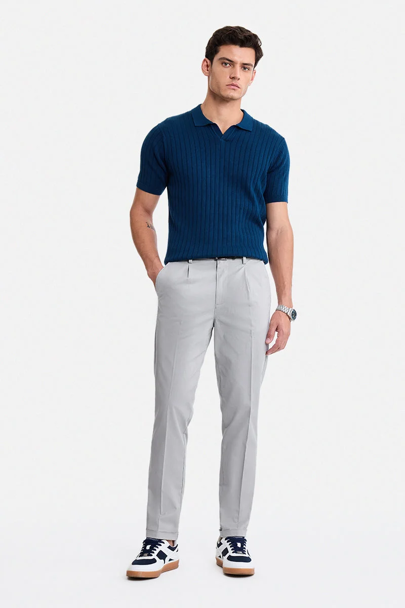 SNITCH Light Grey Solid Slim Fit Casual Chinos