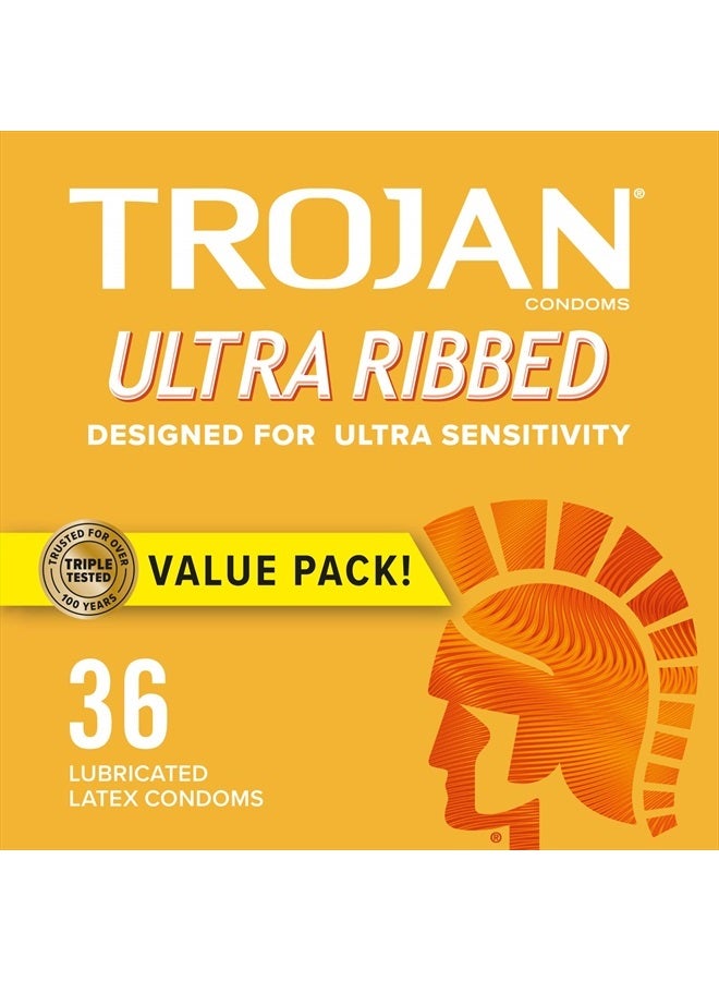 Trojan Ultra Ribbed Condoms For Ultra Stimulation, 36 Count, 1 Pack - Image 1