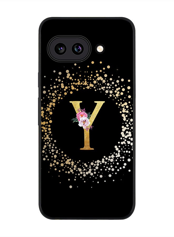 Stylizedd For Google Pixel 9a Case,Slim fit Camera Protection, Shockproof Thin Phone cover  - Custom Monogram Floral - Y ( Black ) - Image 1