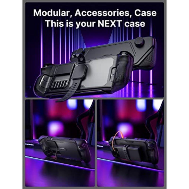 ModCase متوافق مع Steam Deck، وحالة PC0104 المعيارية مع صمام مروحة التبريد لـ Steam Deck OLED، وتشمل الملحقات حافظة واقية، وغطاء للوجه، ومروحة تبريد، ودعامة معدنية وحزام - Image 2