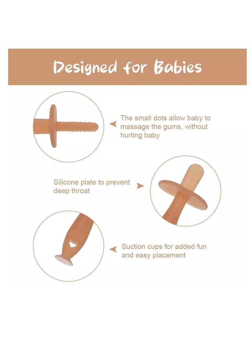 Bebiland 2PCS Teether Toy Silicone Baby Teether with Suction Cup, Baby Teething Toy with 2 Anti-Lost Chain, Teething Ring for 2 Months Above Infant Sore Gums Pain Relief (Brown)  - Image 3