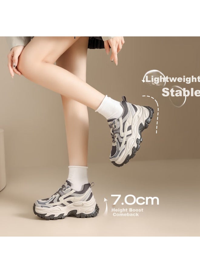 Zhr Women's Dad Sneakers Spring Autumn Lightweight Thick Sole New Casual Sports Shoes Id53 Silver Size 36 - Image 5