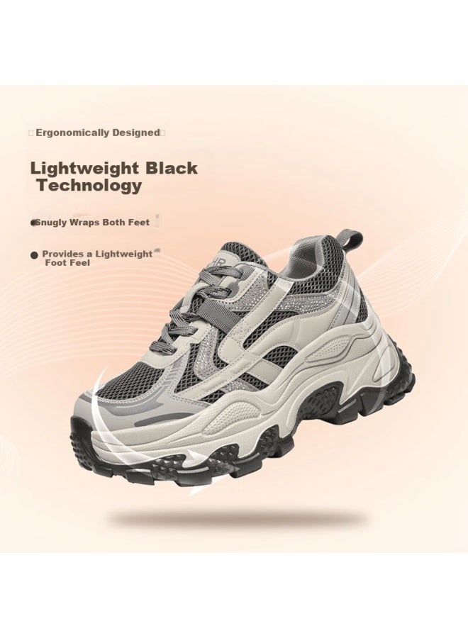 Zhr Women's Dad Sneakers Spring Autumn Lightweight Thick Sole New Casual Sports Shoes Id53 Silver Size 36 - Image 3