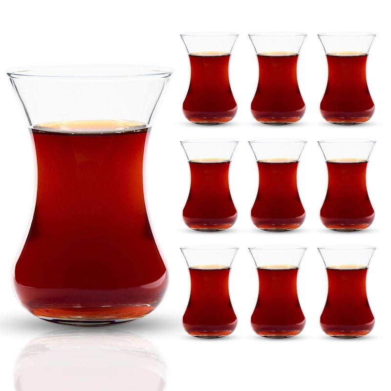 ums Turkish Tea Glass Set 10 Glasses Big Size Slim Waist Design and Thick Sole Prevent Tea From Getting Cold Easy to Keep for 10 People Useful Tea Set 10 Pieces