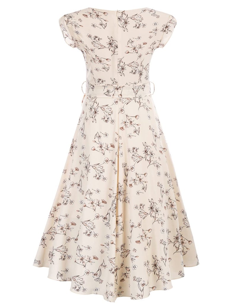 JASAMBAC Wedding Guest Dress for Women High Low Semi Formal Church Dress Floral Boho Bridal Shower Dress Floral White L - Image 4