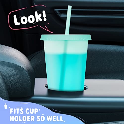 Meoky Plastic Cute Cold Cups with Lids and Straws Bulk for Iced Coffee - 6 Pack 24 oz Color Changing Reusable for Adults Kid Women Party - Image 5