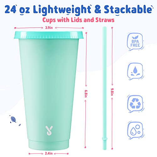 Meoky Plastic Cute Cold Cups with Lids and Straws Bulk for Iced Coffee - 6 Pack 24 oz Color Changing Reusable for Adults Kid Women Party - Image 3
