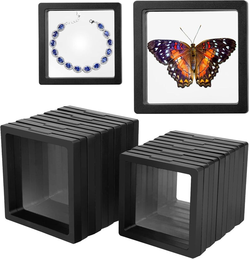 WOODONICK STORE WOODONICK 3D Floating Display Case Frame Holder Stands Transparent PE Film Storage Box for Jewelry Challenge Coin Medal Antique Gift Packing Frame Showcase Earrings Medallions Specimens 5PCs 