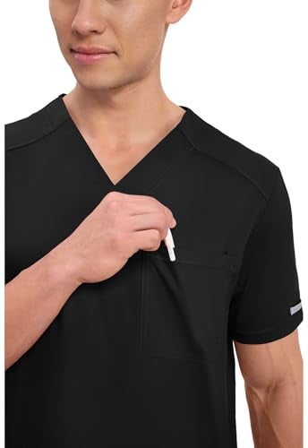 Cherokee Men's V-Neck Scrub Top with Mesh Yoke and Side Panels for Extra Breathability WW603, XS, Black - Image 3
