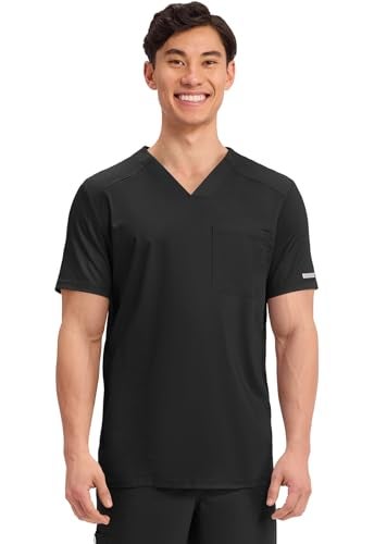 Cherokee Men's V-Neck Scrub Top with Mesh Yoke and Side Panels for Extra Breathability WW603, XS, Black - Image 2