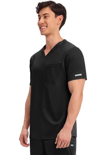 Cherokee Men's V-Neck Scrub Top with Mesh Yoke and Side Panels for Extra Breathability WW603, XS, Black - Image 4