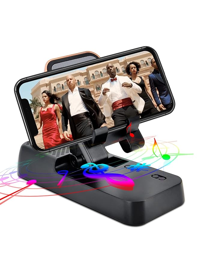 Excefore Cell Phone Stand With Bluetooth Speaker Adjustable Phone Holder For Desk With Anti Slip Base Hd Surround Sound Bluetooth Speaker Compatible With Iphone Ipad Samsung  - Image 1