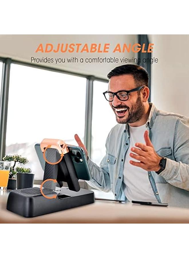 Excefore Cell Phone Stand With Bluetooth Speaker Adjustable Phone Holder For Desk With Anti Slip Base Hd Surround Sound Bluetooth Speaker Compatible With Iphone Ipad Samsung  - Image 2