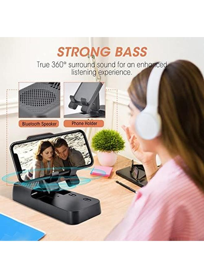Excefore Cell Phone Stand With Bluetooth Speaker Adjustable Phone Holder For Desk With Anti Slip Base Hd Surround Sound Bluetooth Speaker Compatible With Iphone Ipad Samsung  - Image 3