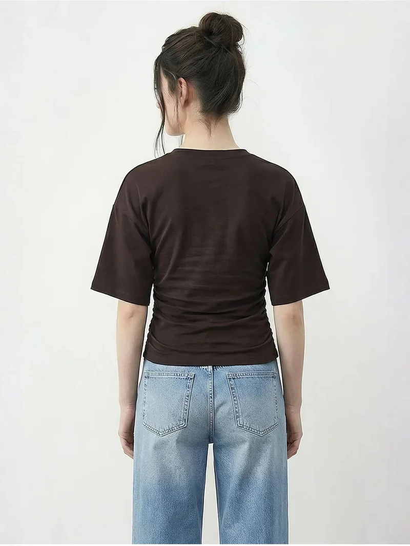 Bianco Lucci Dark Mocha Brown LUCCI Regular Fit Crew Neck T-Shirt for Women | Best Price UAE