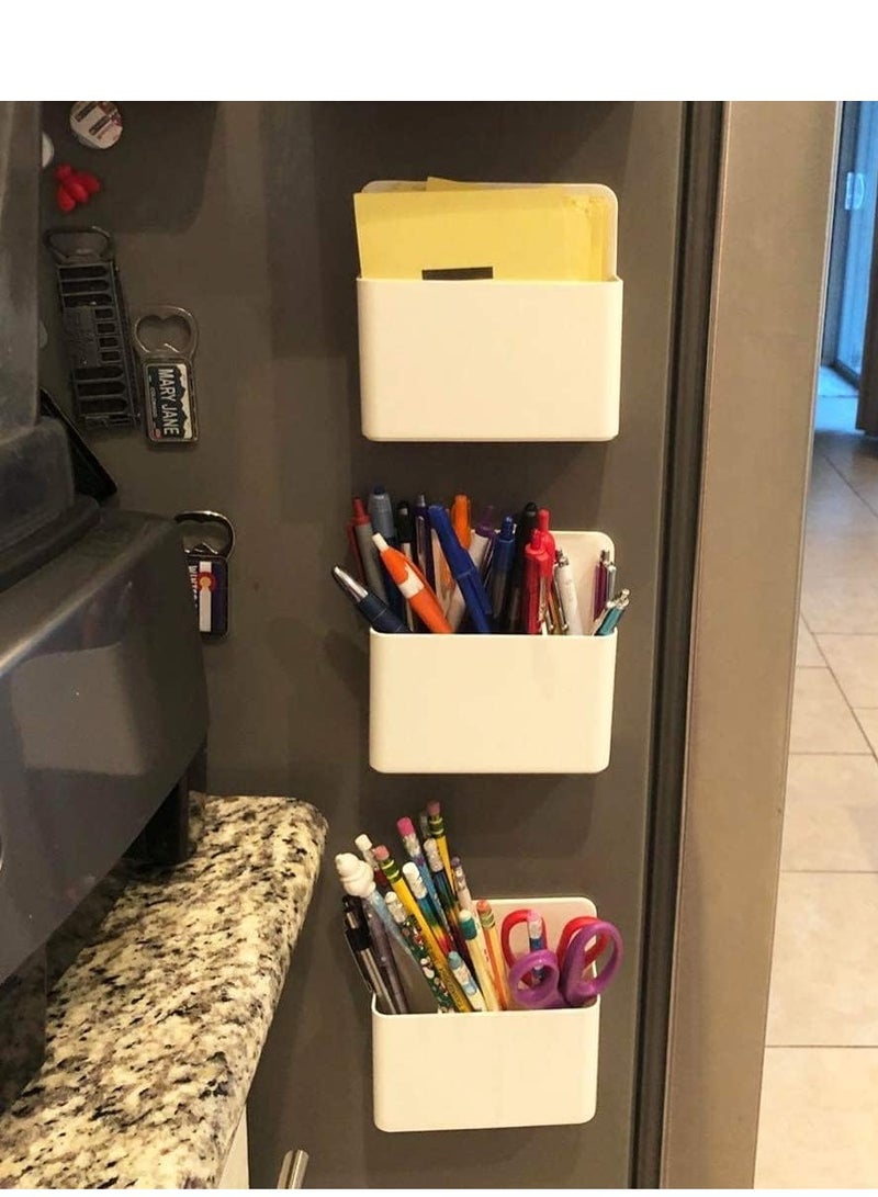 حامل أقلام تحديد مغناطيسي قابل للمسح الجاف، حامل أقلام وممحاة للسبورة البيضاء، للاستخدام في المدرسة والمكتب والمنزل والثلاجة وخزانات التخزين والخزائن المعدنية، منظم أكواب أقلام الرصاص، منظم تخزين أبيض، أبيض - Image 3