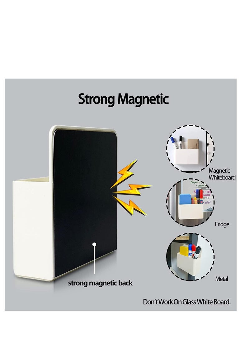 حامل أقلام تحديد مغناطيسي قابل للمسح الجاف، حامل أقلام وممحاة للسبورة البيضاء، للاستخدام في المدرسة والمكتب والمنزل والثلاجة وخزانات التخزين والخزائن المعدنية، منظم أكواب أقلام الرصاص، منظم تخزين أبيض، أبيض - Image 5