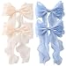 HLTOO 4PCS Big Ribbon Hair Bows, Oversized Long-tail Hair Clips, Large Hair Barrettes, for Women and Girls Hair Styling Accessories, Champagne and Blue - Image 2