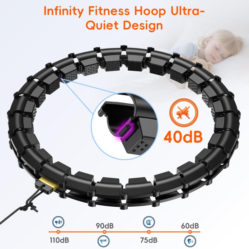 HCOIW Plus Size Silent Weighted Hula Infinity Fitness Detachable Hoops 65-Inch 32 Knot, Smart Noiseless Infinity Hula for Women, 2-in-1 Waist and Abdominal Home Workout Equipment, Black - Image 4