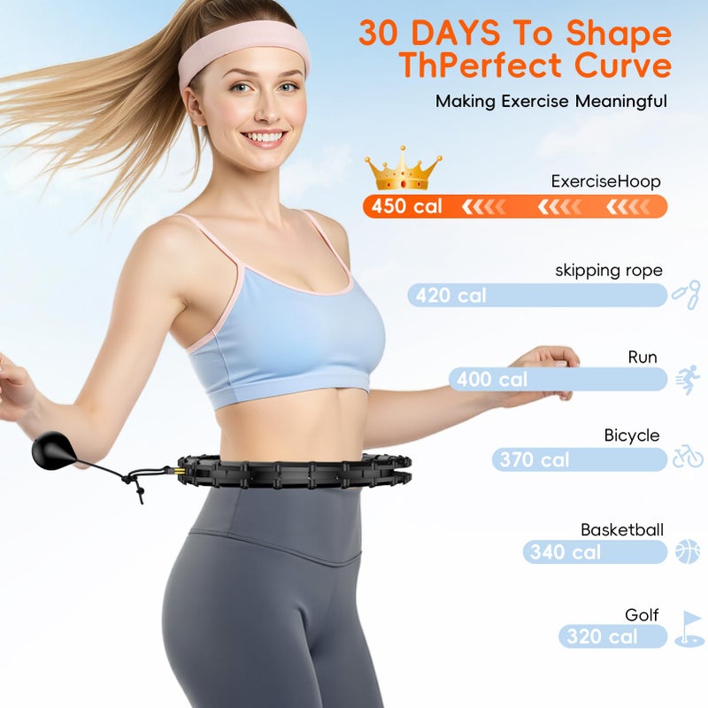 HCOIW Plus Size Silent Weighted Hula Infinity Fitness Detachable Hoops 65-Inch 32 Knot, Smart Noiseless Infinity Hula for Women, 2-in-1 Waist and Abdominal Home Workout Equipment, Black - Image 2