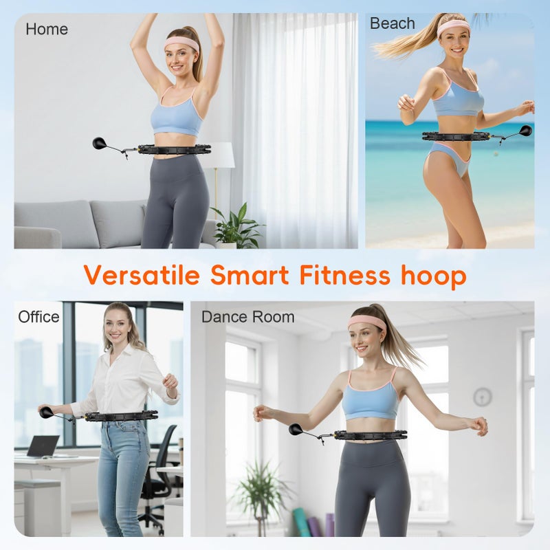HCOIW Plus Size Silent Weighted Hula Infinity Fitness Detachable Hoops 65-Inch 32 Knot, Smart Noiseless Infinity Hula for Women, 2-in-1 Waist and Abdominal Home Workout Equipment, Black - Image 5