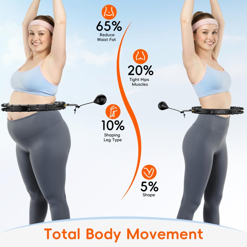 HCOIW Plus Size Silent Weighted Hula Infinity Fitness Detachable Hoops 65-Inch 32 Knot, Smart Noiseless Infinity Hula for Women, 2-in-1 Waist and Abdominal Home Workout Equipment, Black - Image 3