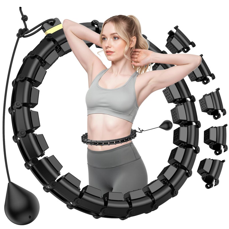 HCOIW Plus Size Silent Weighted Hula Infinity Fitness Detachable Hoops 65-Inch 32 Knot, Smart Noiseless Infinity Hula for Women, 2-in-1 Waist and Abdominal Home Workout Equipment, Black - Image 1
