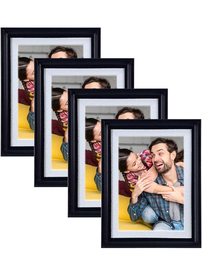 Decorhills DECORHILLS FRAMES & DECOR Photo Documents, Real Glass, PVC, with Slightly Textured White Inner Black Outer Border, Tabletop Wall Display, 5x7 Inch Pack of 4  - Image 1