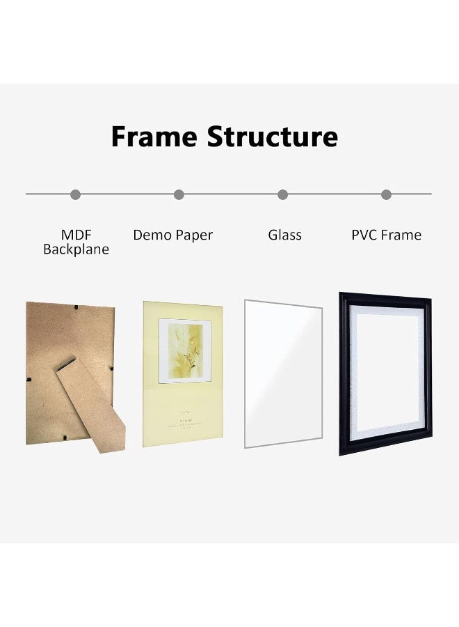 DECORHILLS FRAMES & DECOR Photo Documents, Real Glass, PVC, with Slightly Textured White Inner Black Outer Border, Tabletop Wall Display, 5x7 Inch Pack of 4