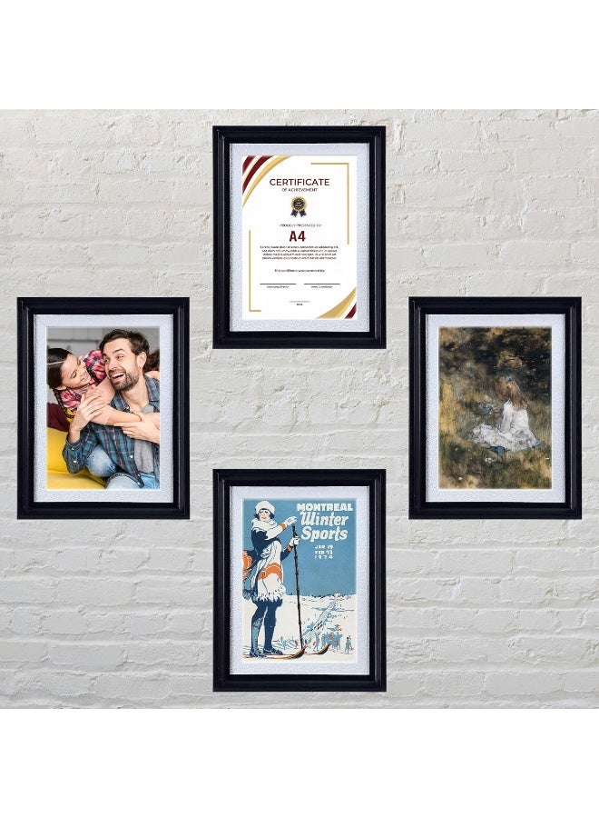 Decorhills DECORHILLS FRAMES & DECOR Photo Documents, Real Glass, PVC, with Slightly Textured White Inner Black Outer Border, Tabletop Wall Display, 5x7 Inch Pack of 4  - Image 4