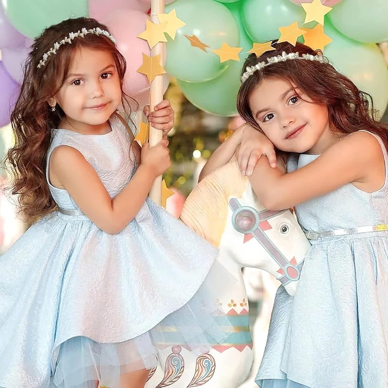 Luckam 6 عبوات من أساور رأس زهور كريستالية، أساور شعر لؤلؤ صناعي، إكسسوارات رأس مرصعة بالأحجار الكريمة، أساور شعر مزينة بالخيوط، إكسسوارات شعر معدنية لحفلات الزفاف للنساء والفتيات والمراهقات - Image 2