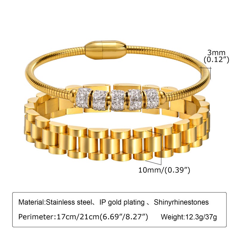 MPRAINBOW سوار سلسلة ذهبية للنساء من MPRAINBOW - مجموعة أساور 2 قطعة سوار ثعبان مع زركونيا مكعبة وسوار سلسلة، سوار صداقة، سوار ساعة مع أداة ضبط - Image 2