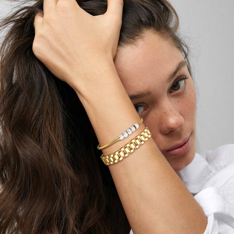 MPRAINBOW سوار سلسلة ذهبية للنساء من MPRAINBOW - مجموعة أساور 2 قطعة سوار ثعبان مع زركونيا مكعبة وسوار سلسلة، سوار صداقة، سوار ساعة مع أداة ضبط - Image 4