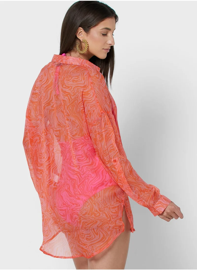 SOUTH BEACH Printed Button Down Beach Shirt