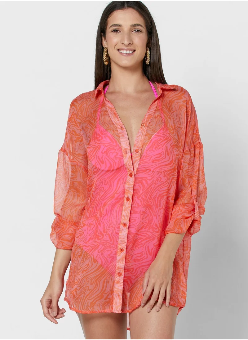 SOUTH BEACH Printed Button Down Beach Shirt