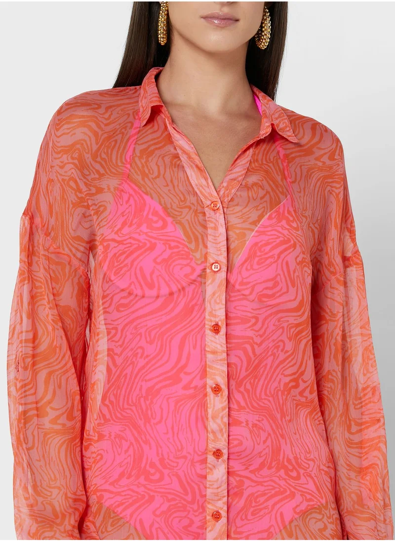 SOUTH BEACH Printed Button Down Beach Shirt